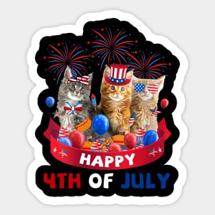 Three Cat Happy 4th Of July American Cat Lover Independence Day Sticker